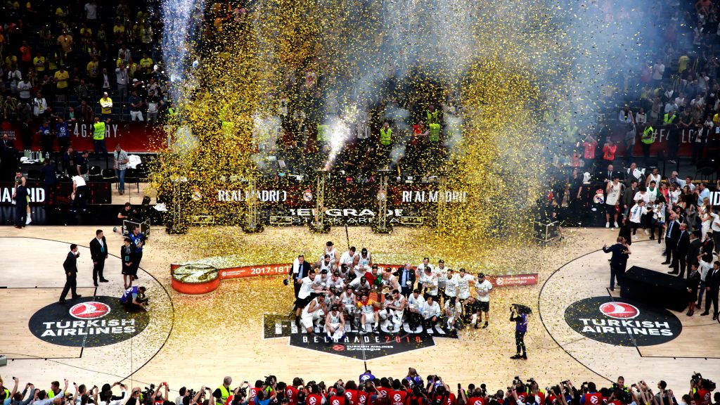 Victory celebration by the winning team at Euroleague Final Four in Belgrade, 2018