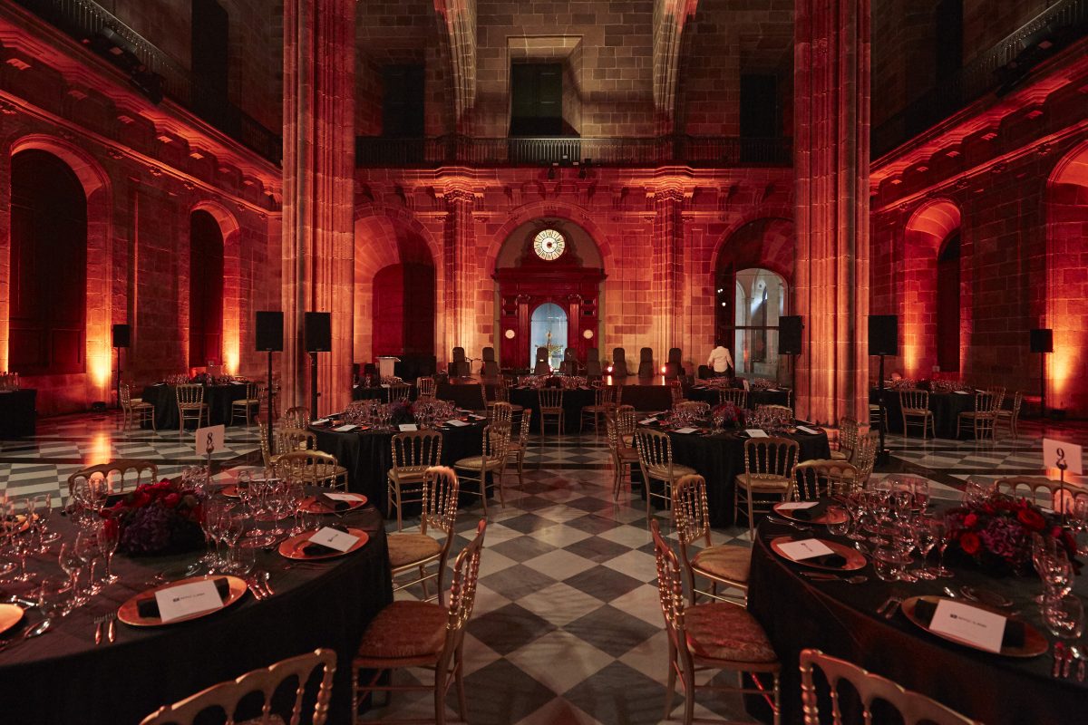 Gala dinner setup in a historical event venue in Barcelona